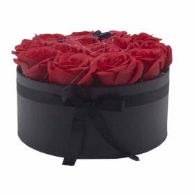 Bouquet cadeau de fleurs de savon - 14 roses rouges - Rond