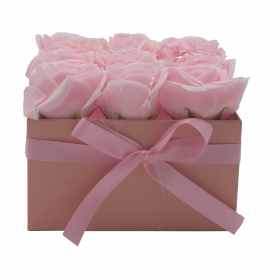 Bouquet cadeau de fleurs de savon - 9 roses roses - Carré