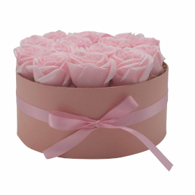 Bouquet cadeau de fleurs de savon - 14 roses roses - Rond