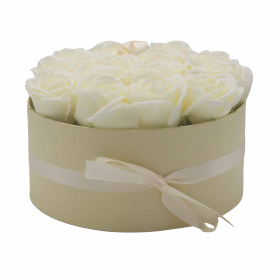 Bouquet cadeau de fleurs de savon - 14 roses crème - Rond