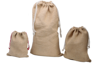 10x Sacs en jute avec cordons Moyens - 240x300mm