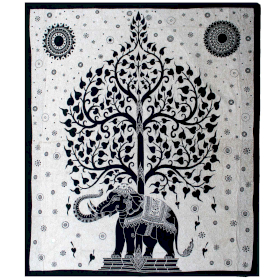 Couvre-Lit Double Coton + Tenture Murale - Mono - Arbre Éléphant