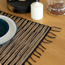 Set de Table Naturel en Jacinthe d\'Eau - Tigre Noir avec Frange