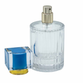 8x Bleu poudré - Flacon rond nervuré de 50 ml, vaporisateur et bouchon