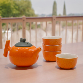 Ensemble de Théière Orange - Théière et Quatre Tasses