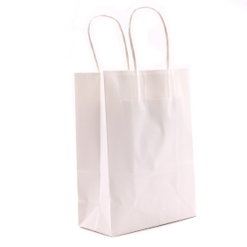 12x Grand sac cadeau en papier avec poignée en corde (26 x 32 x 12 cm) - Blanc (130 g)