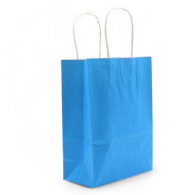 12x Grand sac cadeau en papier avec poignée en corde (26 x 32 x 12 cm) - Bleu (130 g)