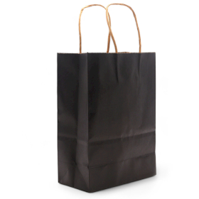 12x Grand sac cadeau en papier avec poignée en corde (26 x 32 x 12 cm) - Noir (130 g)