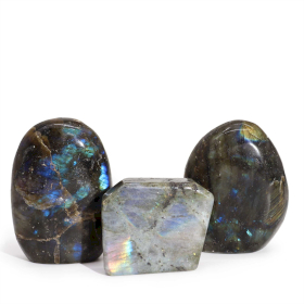 3x Pierres tombales en labradorite de Madagascar (environ 80-168 g, 40-60 mm)