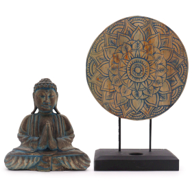 Ensemble Bouddha Feng Shui - Mandala Fleur - Bleu