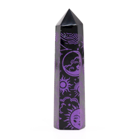 Tour d\'obsidienne noire (environ 60-70 gm 9cm) - Histoire Mystique -Violet Profond