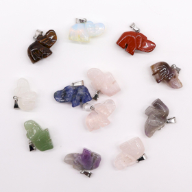 12x Pendentifs éléphants porte-bonheur en pierre précieuse (12 assortis) 25x15mm