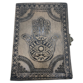 Cahier Ésotérique Hamsa - Gris Ancien - 200 Pages Bordure en Couture - 17,5x12,5x3cm