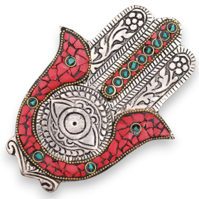 6x Porte-encens Hamsa petit modèle rouge & vert 13x5,5cm