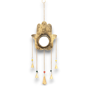 2x Carillons indiens - Hamsa miroir grand 5 cloches - 19x65 cm