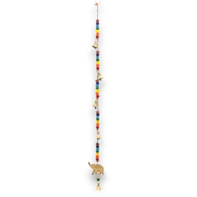 4x Carillons Indiens - Éléphant en Laiton avec Perles Chakra - Clochettes Suspendues - 53 cm