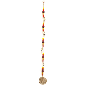 4x Carillons Indiens - Fleur de Vie en Laiton avec Perles Rudraksha - Clochettes Suspendues - 6x63 cm