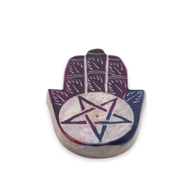 4x Porte-encens en pierre à savon Hamsa 9x6 cm - Pentagone