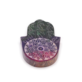 4x Porte-encens en pierre à savon Hamsa 9x6 cm - Fleur de Lotus