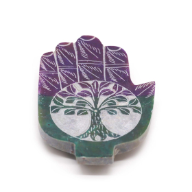 2x Porte-encens en pierre à savon Hamsa moyen 13x9 cm - Arbre de Vie