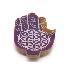 2x Porte-encens en pierre à savon Hamsa moyen 13x9 cm - Fleur de Vie