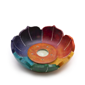 Porte-encens en pierre à savon Fleur de Lotus 10x3 cm - Couleurs des Chakras