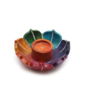 2x Porte-encens en pierre à savon Petit Fleur de Lotus 7,5x2,5 cm - Couleurs des Chakras