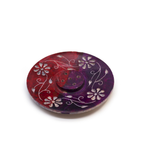 4x Porte-encens en pierre à savon Disque 8 cm - Floral (porte 5 bâtonnets)