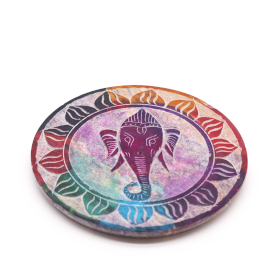 4x Porte-encens en pierre à savon Disque 10 cm - Ganesha