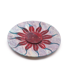 4x Porte-encens en pierre à savon Disque 10 cm - Fleur de Soleil (porte 5 bâtonnets)