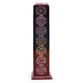 Porte-encens en pierre à savon Tour Carrée 25 cm - 7 Chakras