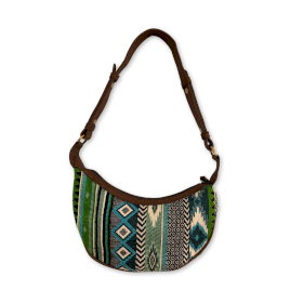 Sac Hobo en Jacquard - Vert Audacieux (sangle marron)