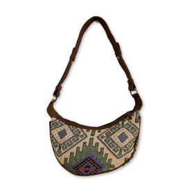 Sac Hobo en Jacquard - Vert Géographique (sangle marron)