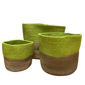 Ensemble de 3 paniers en coton et jute Verts