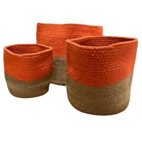 Ensemble de 3 paniers en coton et jute Oranges