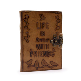 Journal en cuir - Papier uni - Life is better with friends (12.5cmX17.5cm) - Beige clair