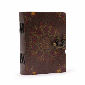 Carnet de notes en cuir à bords frangés motif lotus mandala (12.5cmX17.5cm)