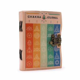 Carnet de notes en cuir à bords frangés aux couleurs des sept chakras (12.5cmX17.5cm)