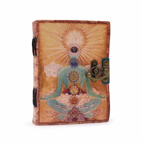 Carnet de notes en cuir à bords frangés « Bouddha Seven Chakra » (12.5cmX17.5cm)