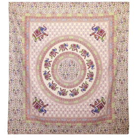 Tenture Murale / Drap - Mandala Élément - Violet/Bleu sur Fond Crème