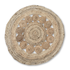 Tapis rond en jute doux avec cercles à l\'intérieur - 90cm