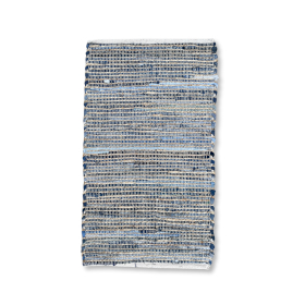 Petit tapis en jute et coton recyclé - 50x90cm - Bleu