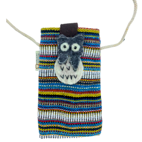 Pochette Porte- téléphone Rayures Multicolores et Blanches - motif hibou