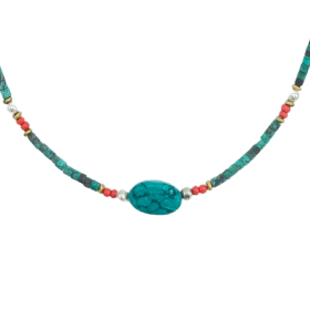 Collier Népalais en Pierre Fine Extra-Fine - Turquoise & Pierre