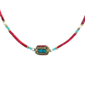 Collier Népalais en Pierre Fine Extra-Fine - Perle Tribale en Corail