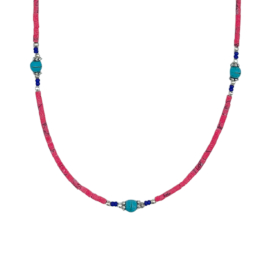 Collier Népalais en Pierre Fine Extra-Fine - Corail Rose & Perles en Turquoise