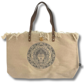 Sac en toile naturel à poignée en cuir - Bouddha