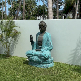 Grand Bouddha en Turquoise et Pierre Enseignant sur un Lotus - 2m