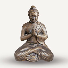 Statue Moyenne-Grande de Bouddha Priant en Or Antique - 1,2m de haut