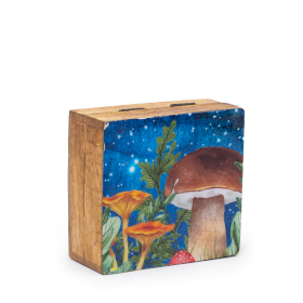 Petite boîte carrée émaillée 10x10x4,2 cm - Design Champignon Bleu-vert